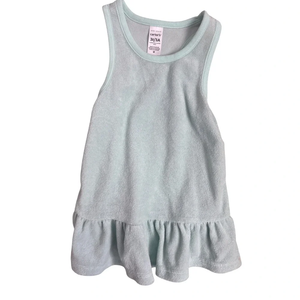 Carters Toddler Girls Light AquaTerry Cloth Swim Cover Up Dress Ruffles Size 3T‎